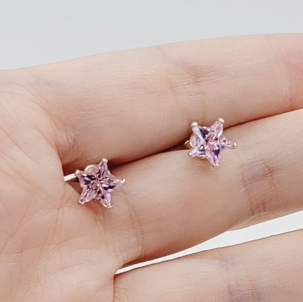 925 Sterling Silver Pink Star Stud earrings